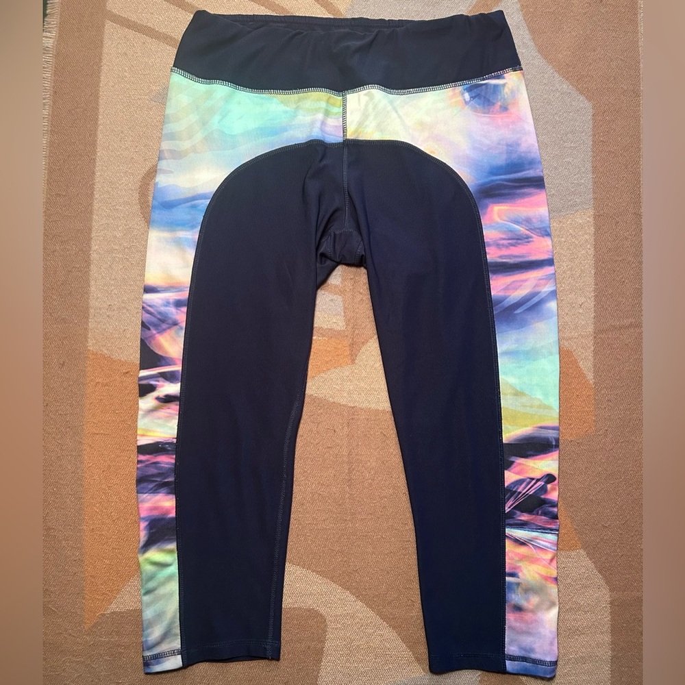 X by Gottex navy blue and pastel capri leggings, XL